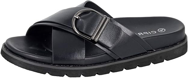 Cipriata L650 DALIA Black Womens Cross Over Mule Sandal with Buckle