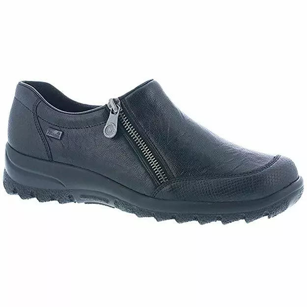 Rieker Tex L7152 Ladies Black Leather Water Resistant Shoes With Zip Fasten