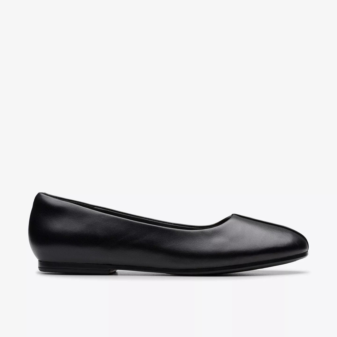 Clarks Signature Livia Lily Ladies Black Leather Flat Dolly Pump Shoes With Contour Cushion Insoles