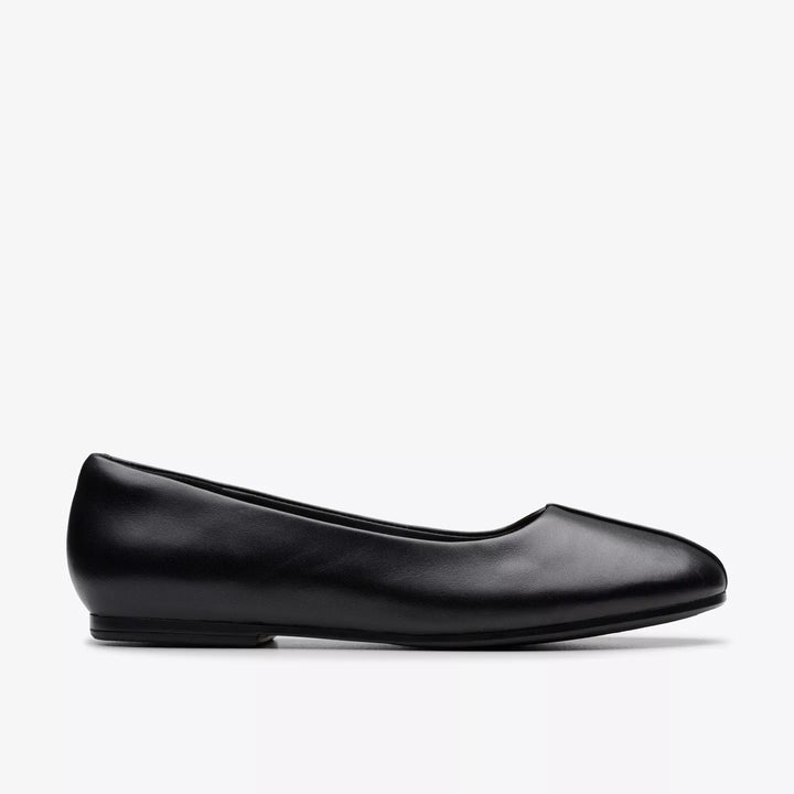 Clarks Signature Livia Lily Ladies Black Leather Flat Dolly Pump Shoes With Contour Cushion Insoles