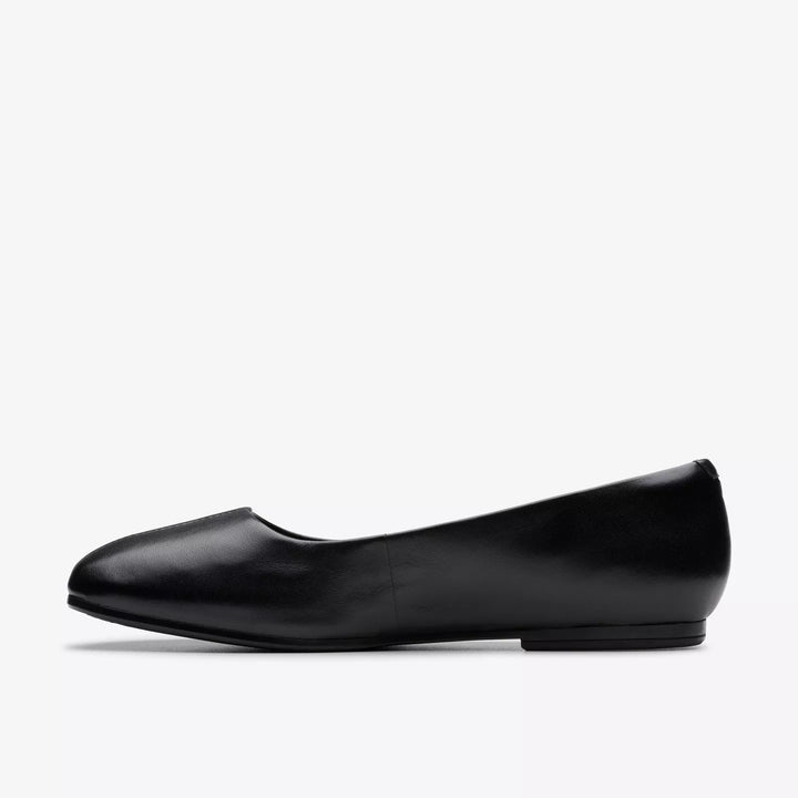 Clarks Signature Livia Lily Ladies Black Leather Flat Dolly Pump Shoes With Contour Cushion Insoles