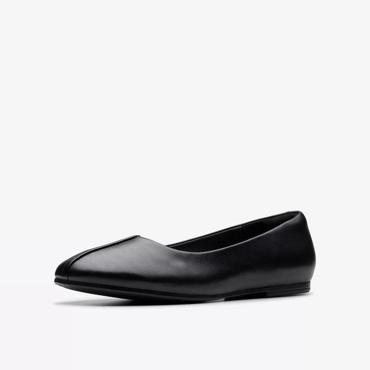 Clarks Signature Livia Lily Ladies Black Leather Flat Dolly Pump Shoes With Contour Cushion Insoles