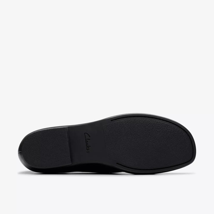 Clarks Signature Livia Lily Ladies Black Leather Flat Dolly Pump Shoes With Contour Cushion Insoles