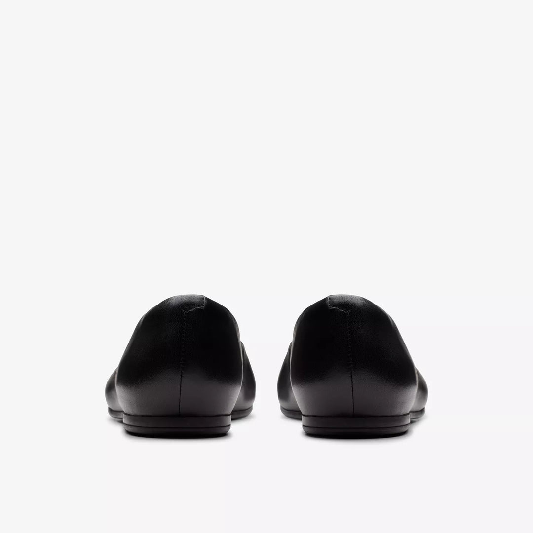 Clarks Signature Livia Lily Ladies Black Leather Flat Dolly Pump Shoes With Contour Cushion Insoles