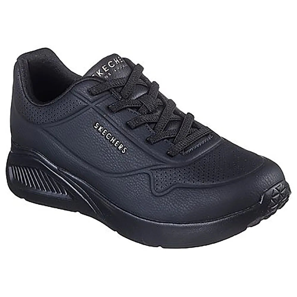 Skechers Street Uno Lite Work Ladies Light Weight Bungee Lace Faux Leather Wedge Athleisure Trainers Black