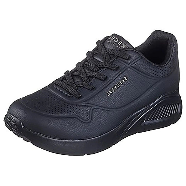 Skechers Street Uno Lite Work Ladies Light Weight Bungee Lace Faux Leather Wedge Athleisure Trainers Black