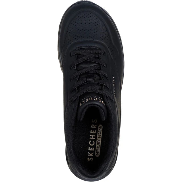 Skechers Street Uno Lite Work Ladies Light Weight Bungee Lace Faux Leather Wedge Athleisure Trainers Black