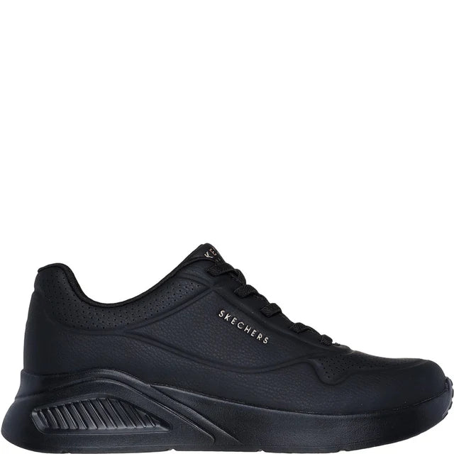 Skechers Street Uno Lite Work Ladies Light Weight Bungee Lace Faux Leather Wedge Athleisure Trainers Black