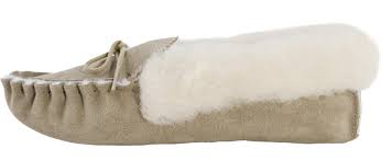 Mokkers LS321S Ladies Soft Bottom Beige Suede Faux Fur Cuff Warm Lined Moccasins