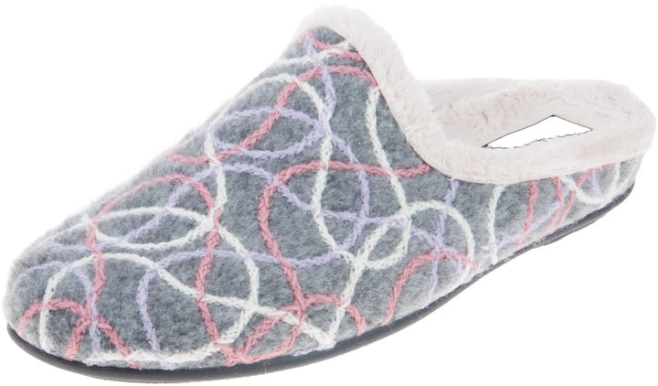 Sleepers LS361 Ladies Grey/Multi Fleece Warm Faux Fur Lined Mules Slippers