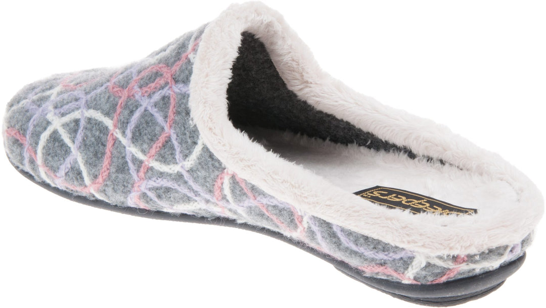 Sleepers LS361 Ladies Grey/Multi Fleece Warm Faux Fur Lined Mules Slippers