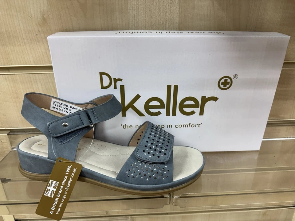 Dr Keller Lunar Ladies Light Weight Touch Fasten Sandals Denim Blue Sparkle