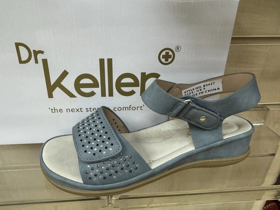 Dr Keller Lunar Ladies Light Weight Touch Fasten Sandals Denim Blue Sparkle