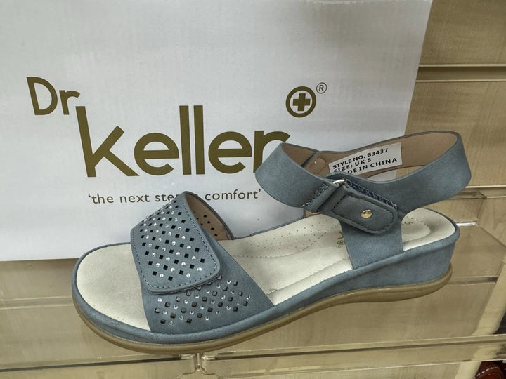 Dr Keller Lunar Ladies Light Weight Touch Fasten Sandals Denim Blue Sparkle