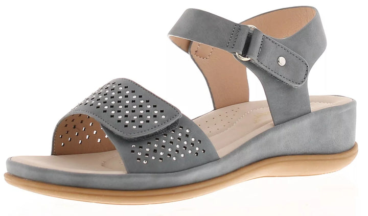 Dr Keller Lunar Ladies Light Weight Touch Fasten Sandals Denim Blue Sparkle