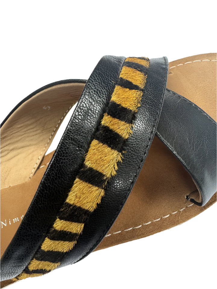 Maison De Nimes Anthena Ideal Ladies Leather Crossover Leather Lined Mule Slippers Black