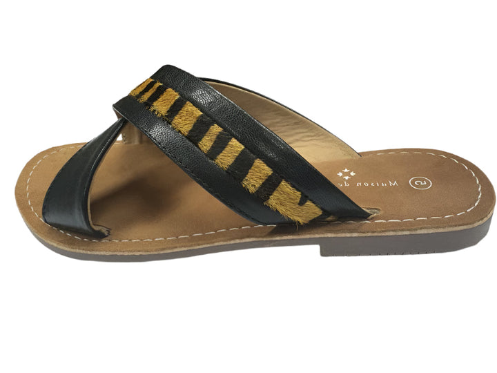Maison De Nimes Anthena Ideal Ladies Leather Crossover Leather Lined Mule Slippers Black