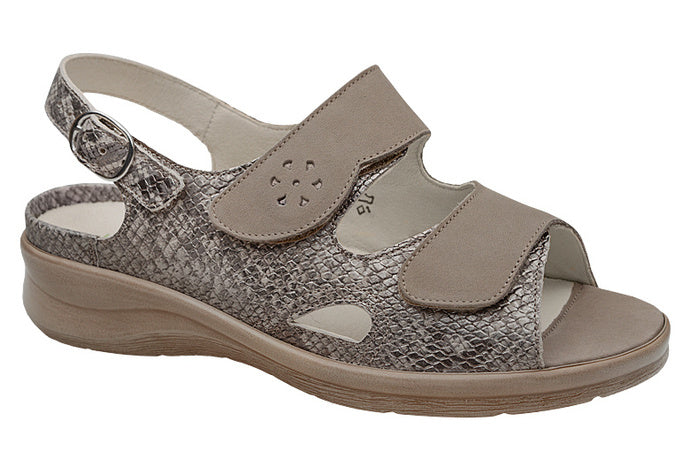 Waldlaufer Merle 811004 Ladies EXTRA WIDE FIT Nubuck Double Strap Wedge Othortic Sandal Taupe/Snake