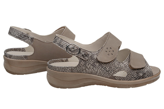 Waldlaufer Merle 811004 Ladies EXTRA WIDE FIT Nubuck Double Strap Wedge Othortic Sandal Taupe/Snake