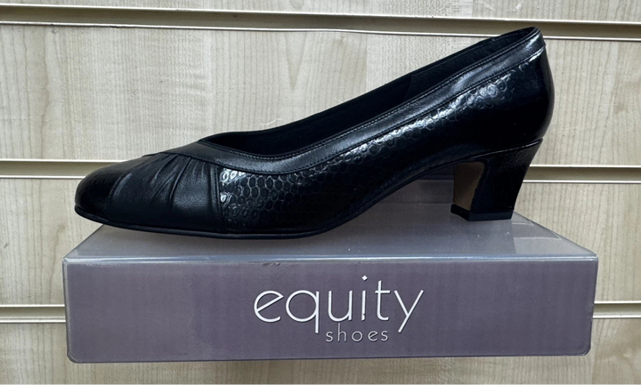 Equity Monica Ladies WIDE E FIT Classc Black Snake Leather Mid Heel Court Shoes Vintage Style (Copy)