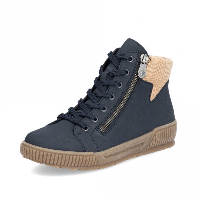 Rieker Antistress N0709 Ladies Lace Up Boots With Zip Fasten Ankle Boots Navy