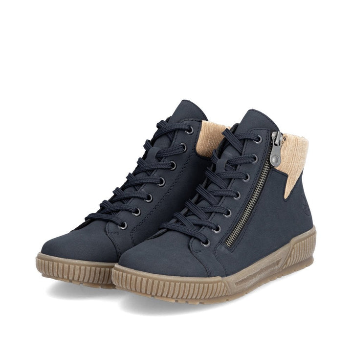 Rieker Antistress N0709 Ladies Lace Up Boots With Zip Fasten Ankle Boots Navy
