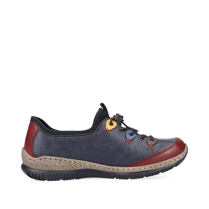 Rieker N3271 Antistress Ladies Leather Slip On Casual Shoes With Elasticated Toggle Fastening Blue Combination
