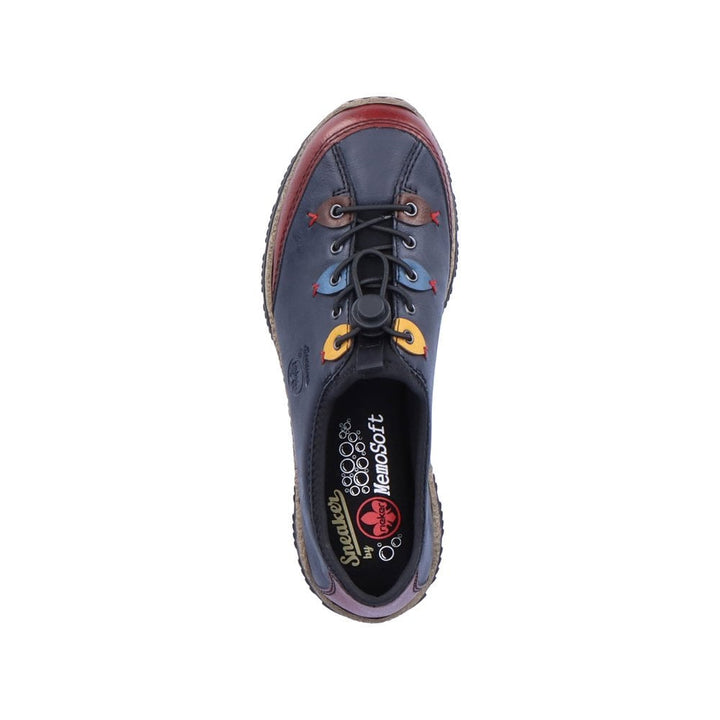 Rieker N3271 Antistress Ladies Leather Slip On Casual Shoes With Elasticated Toggle Fastening Blue Combination