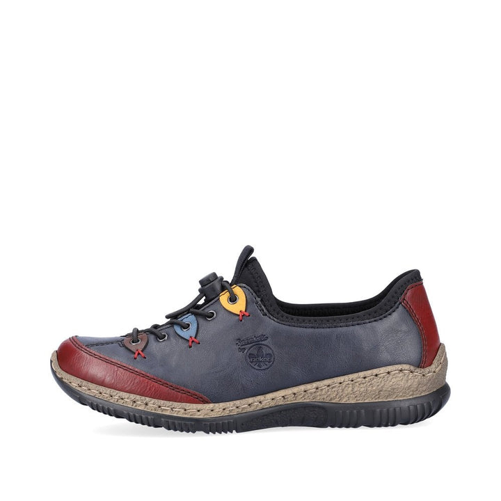 Rieker N3271 Antistress Ladies Leather Slip On Casual Shoes With Elasticated Toggle Fastening Blue Combination