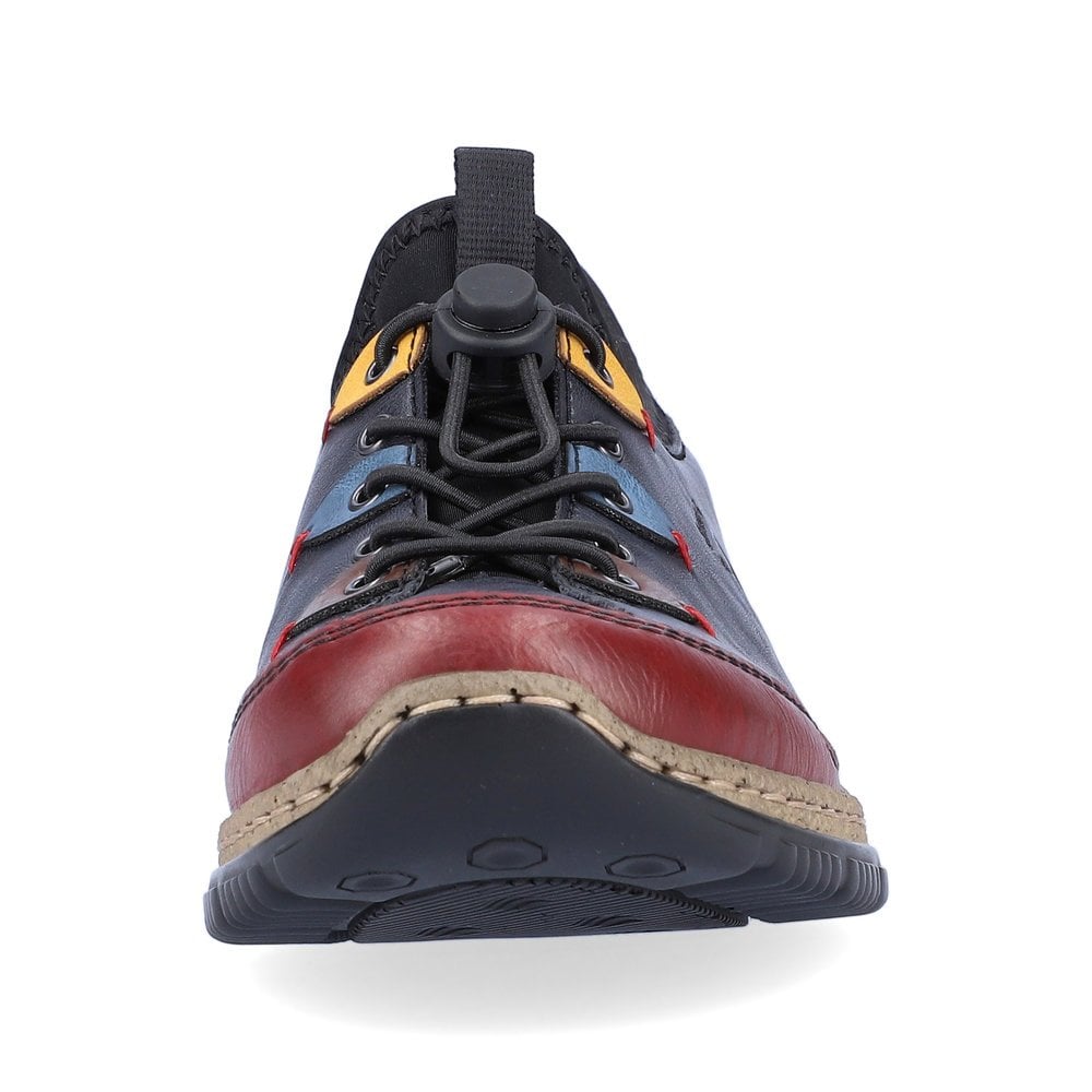 Rieker N3271 Antistress Ladies Leather Slip On Casual Shoes With Elasticated Toggle Fastening Blue Combination