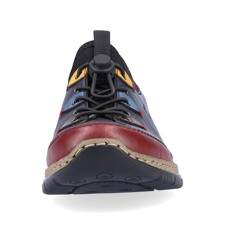 Rieker N3271 Antistress Ladies Leather Slip On Casual Shoes With Elasticated Toggle Fastening Blue Combination