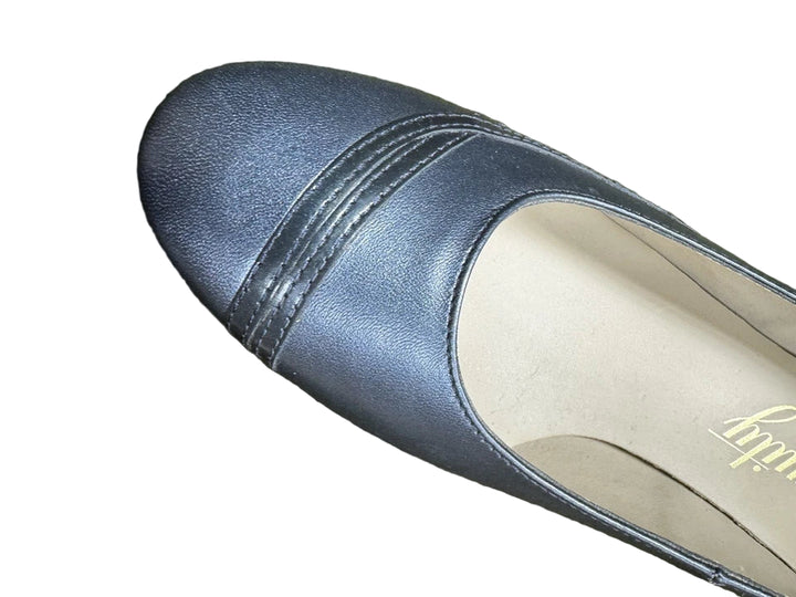Equity Pearl Ladies Wide Fitting Navy Leather & Suede Smart Wedge Court Shoes