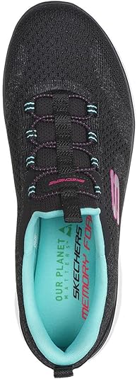 Skechers Summits New Nature Ladies Bungee Vegan 30% Recycled Slip On Trainers Extra Squishy Memory Foam Black/Aqua