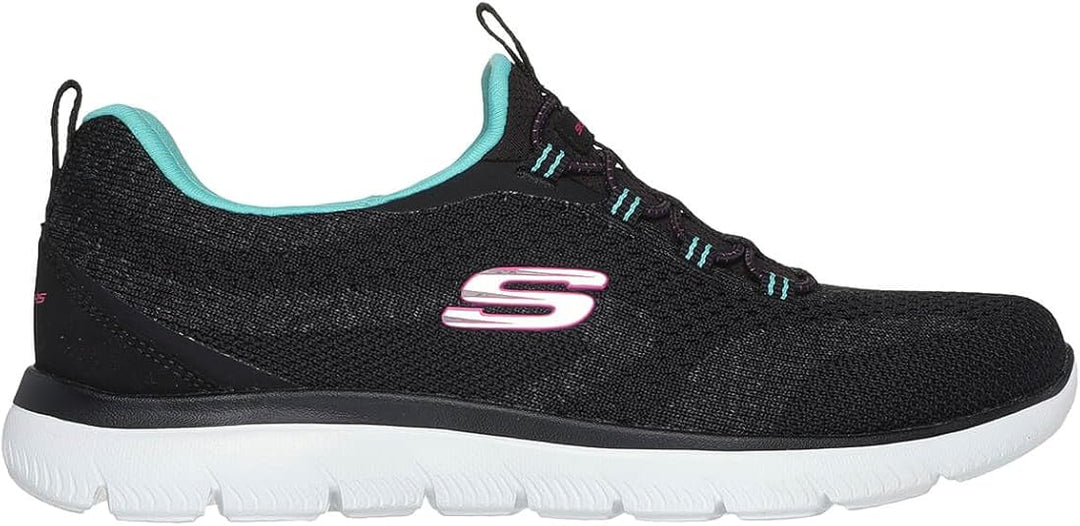 Skechers Summits New Nature Ladies Bungee Vegan 30% Recycled Slip On Trainers Extra Squishy Memory Foam Black/Aqua