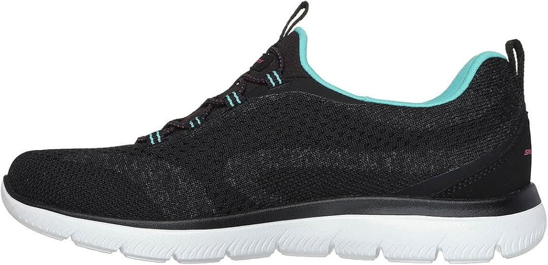 Skechers Summits New Nature Ladies Bungee Vegan 30% Recycled Slip On Trainers Extra Squishy Memory Foam Black/Aqua