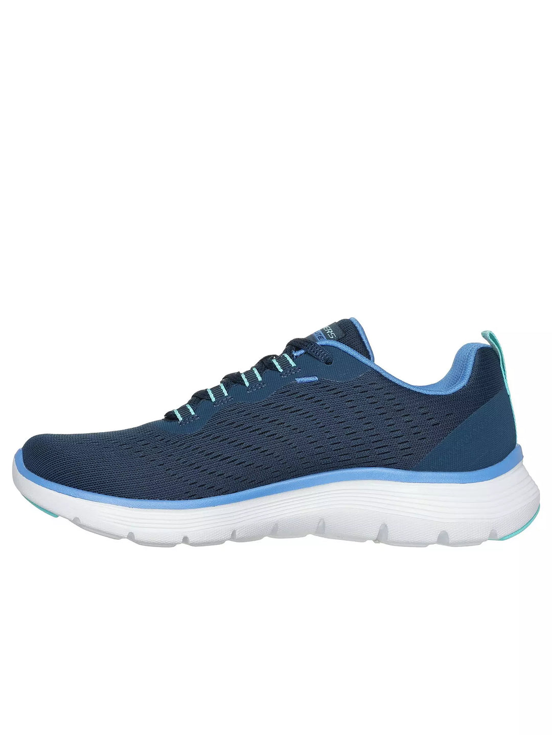 Skechers Flex Appeal New Path Ladies Lightweight Lace Up Wide Fit Trainers With Memory Foam Navy