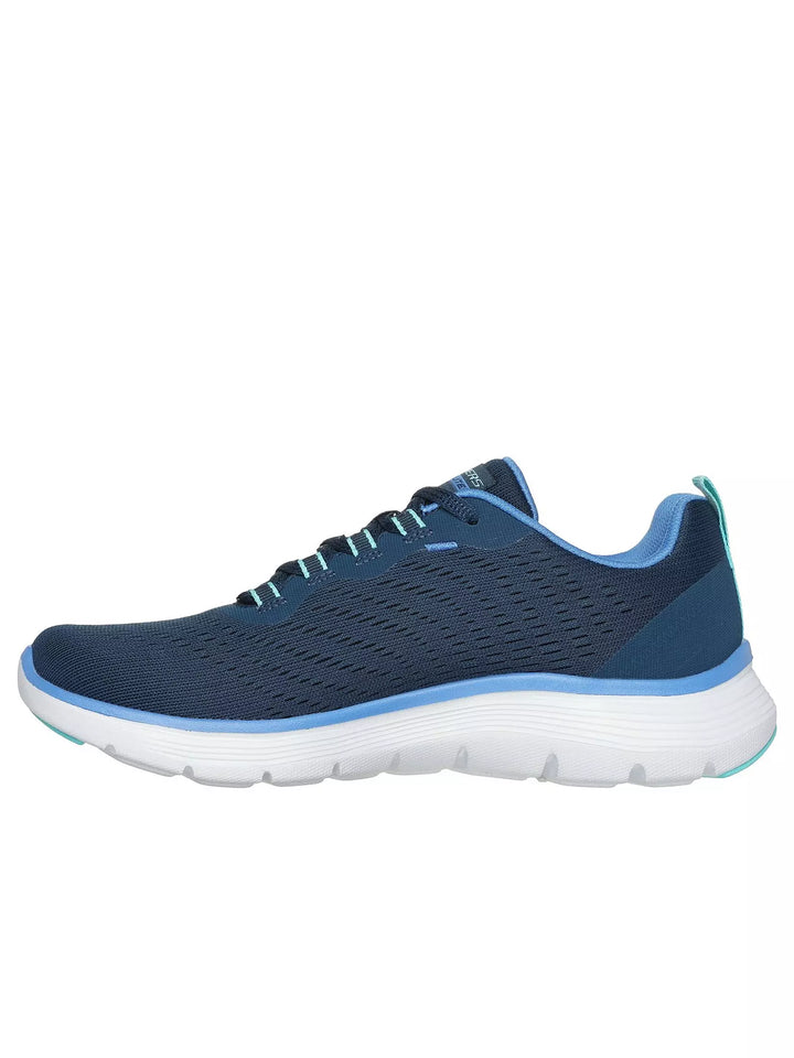 Skechers Flex Appeal New Path Ladies Lightweight Lace Up Wide Fit Trainers With Memory Foam Navy