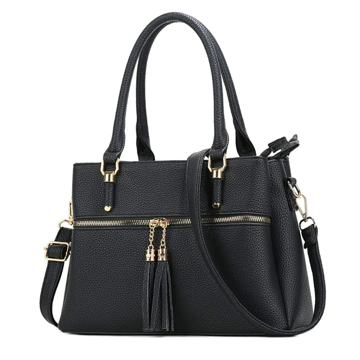 Ladies Black Colour Faux Leather Grab Handle/ Shoulder Bag With Detachable Strap