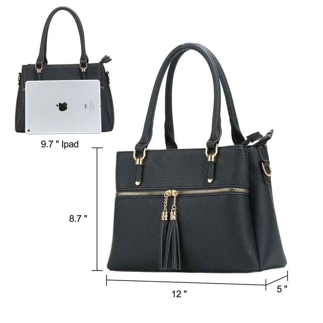 Ladies Black Colour Faux Leather Grab Handle/ Shoulder Bag With Detachable Strap