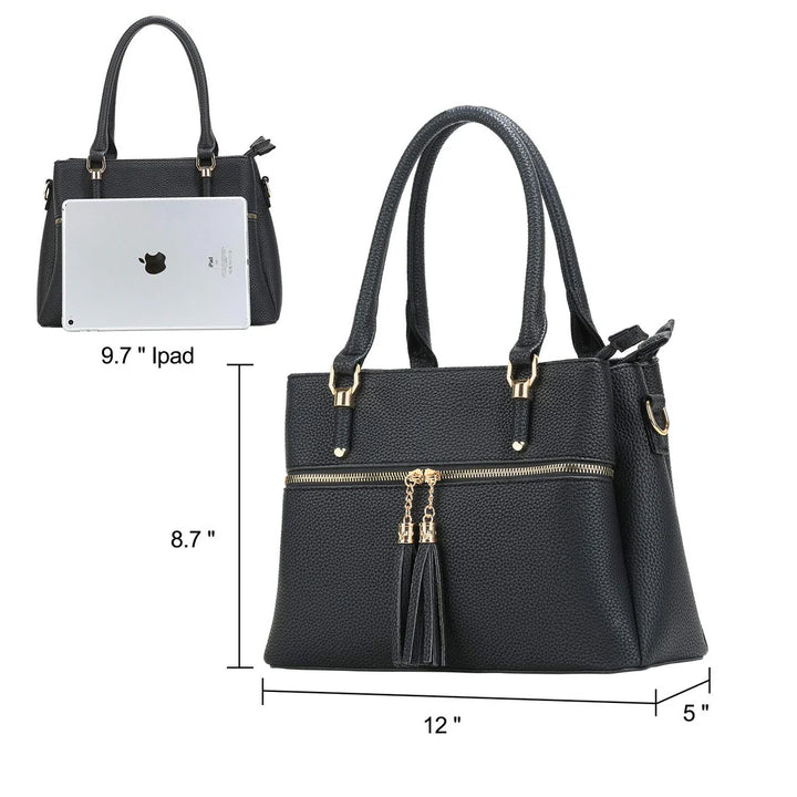 Ladies Black Colour Faux Leather Grab Handle/ Shoulder Bag With Detachable Strap