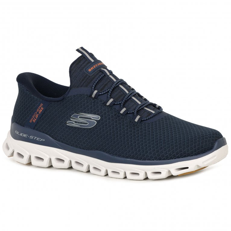 Skechers Slip Ins Glide Step Noxus Bungee Elasticated Hands Free Slip On Trainers With Memory Foam Navy