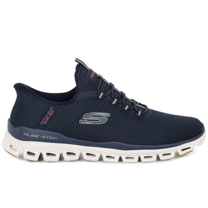 Skechers Slip Ins Glide Step Noxus Bungee Elasticated Hands Free Slip On Trainers With Memory Foam Navy