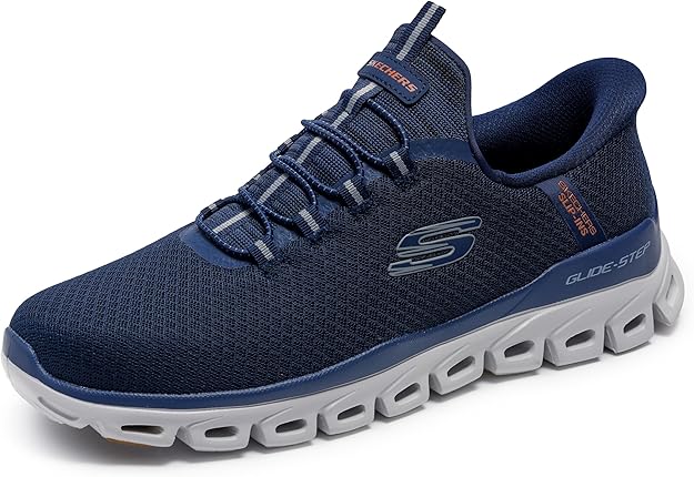 Skechers Slip Ins Glide Step Noxus Bungee Elasticated Hands Free Slip On Trainers With Memory Foam Navy