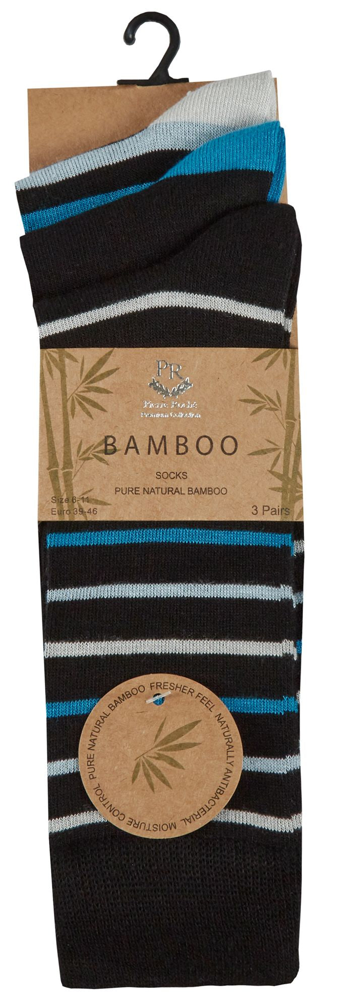 Panda Stick Mens Bamboo Socks Navy/Grey Multi Stripe 3 Pair Pack