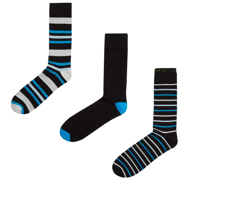 Panda Stick Mens Bamboo Socks Navy/Grey Multi Stripe 3 Pair Pack