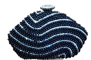 Women Wedding Party Prom Jazzy Black Beaded White Diamante Hard Compact Purse