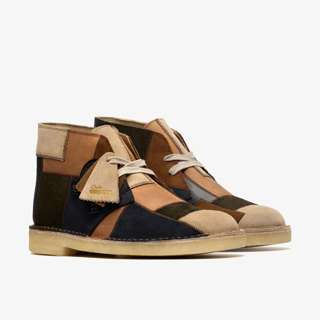 Clarks Originals Mens Brown Leather/Suede Combination Patchwork Lace Up Desert Boots LIMITED EDITION