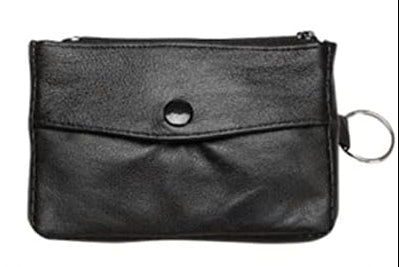 Forest Unisex Small  Black Leather Pocket Money Pouch With Zip Fasten And Keyring