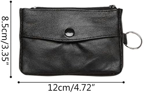 Unisex Black Leather Pocket Money Pouch With Zip Fasten And Keyring