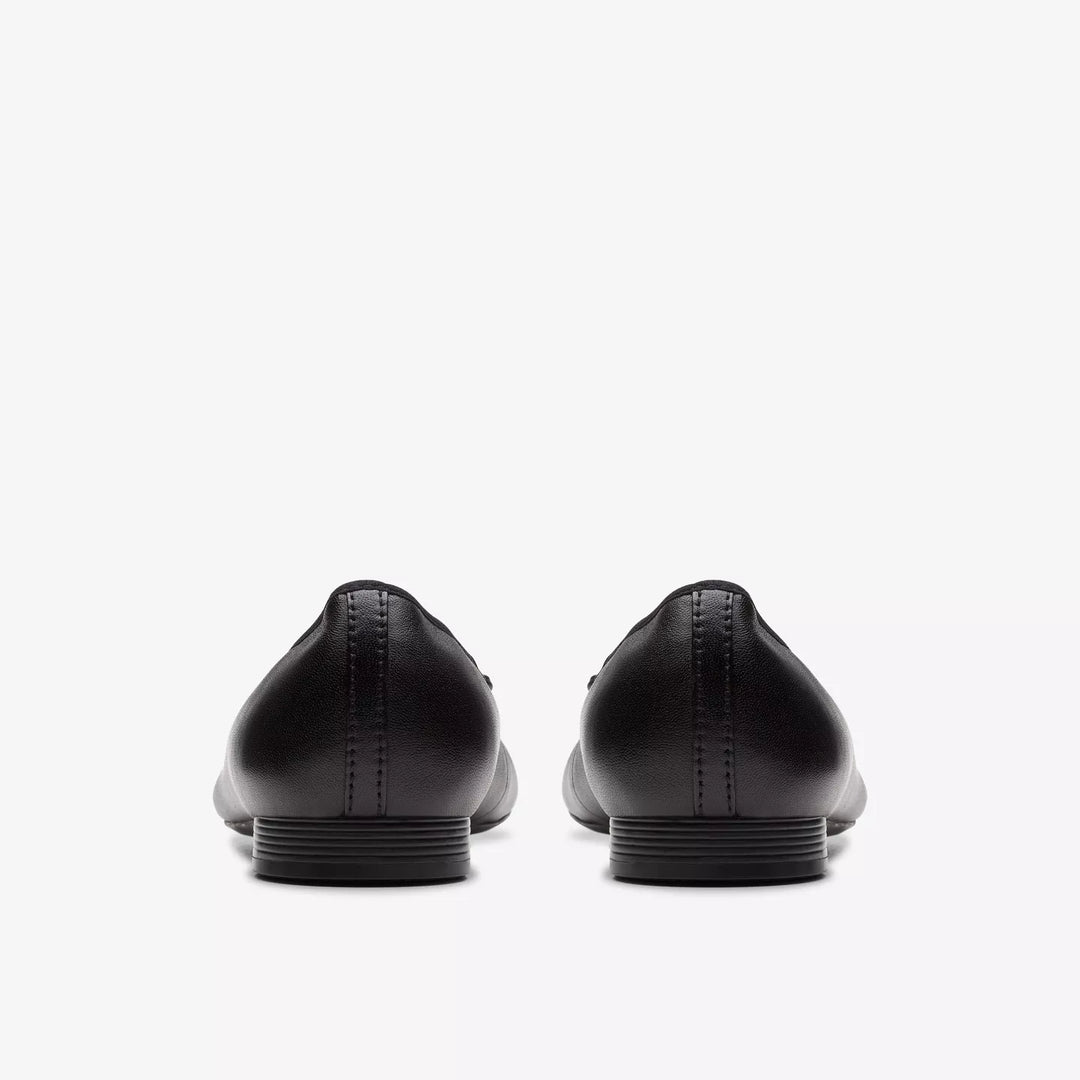 Clarks Collection Loreleigh Rae Ladies Black Leather Flat Dolly Shoes With Bow